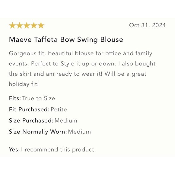 NWT Size L - Maeve Taffeta Bow Swing Blouse - Picture 13 of 16